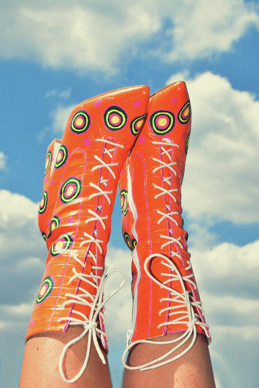 “Creamsicle” tie up boots